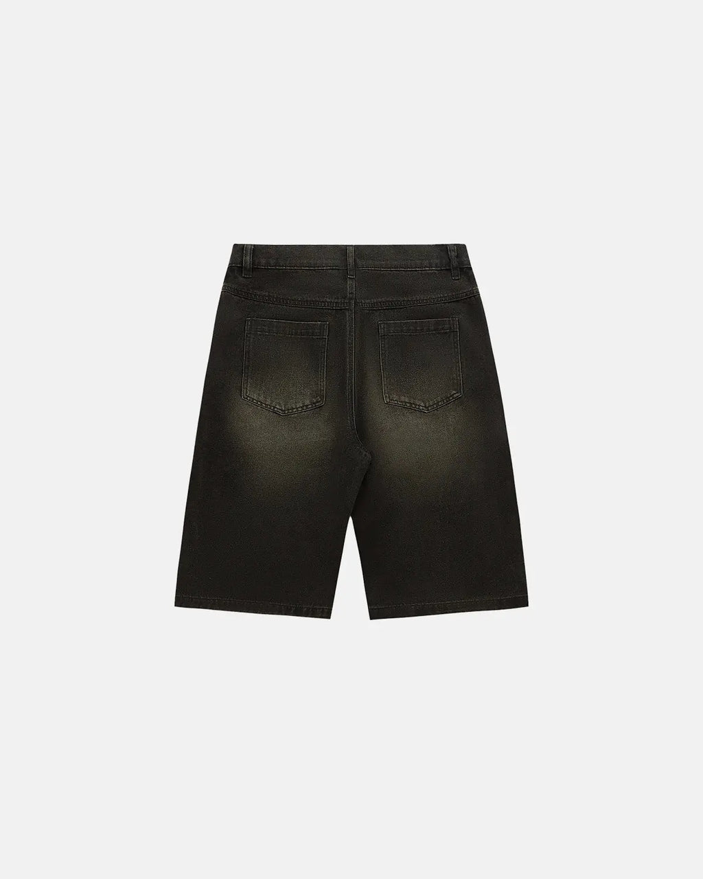 Retro washed Flation streetwear jorts, denim jeans with a distressed, vintage look, casual and stylish for everyday wear.