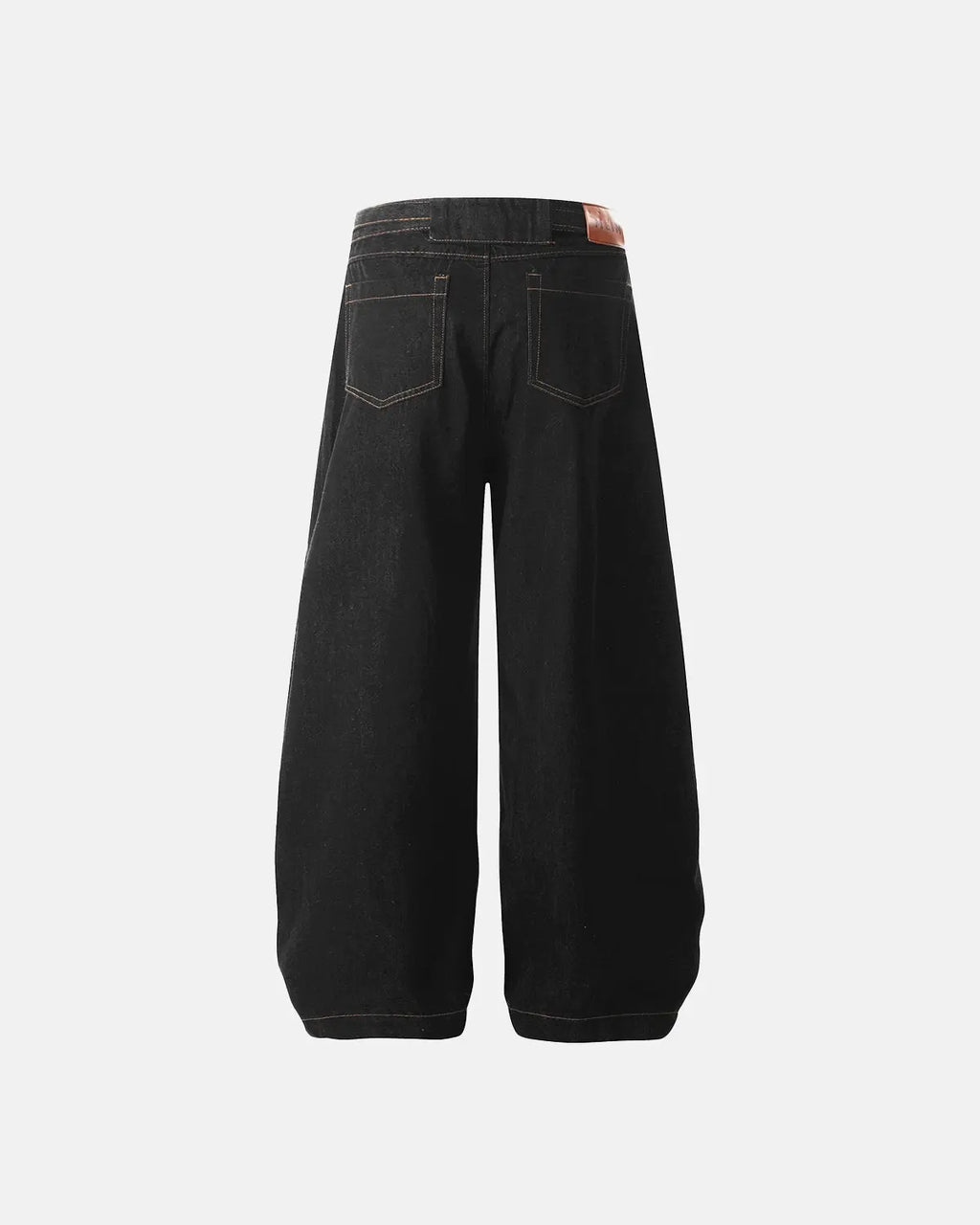 Contrast stitch raw baggy jeans by Flation Streetwear featuring oversized fit and distressed denim with raw hem details.