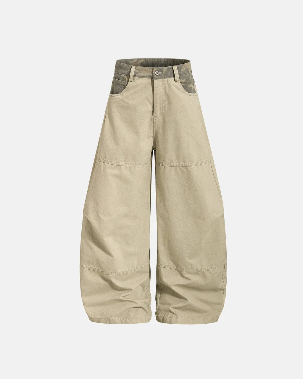 Inflation streetwear camo patchwork barrel pants with multicolor camouflage design and relaxed fit, casual style for everyday wear.