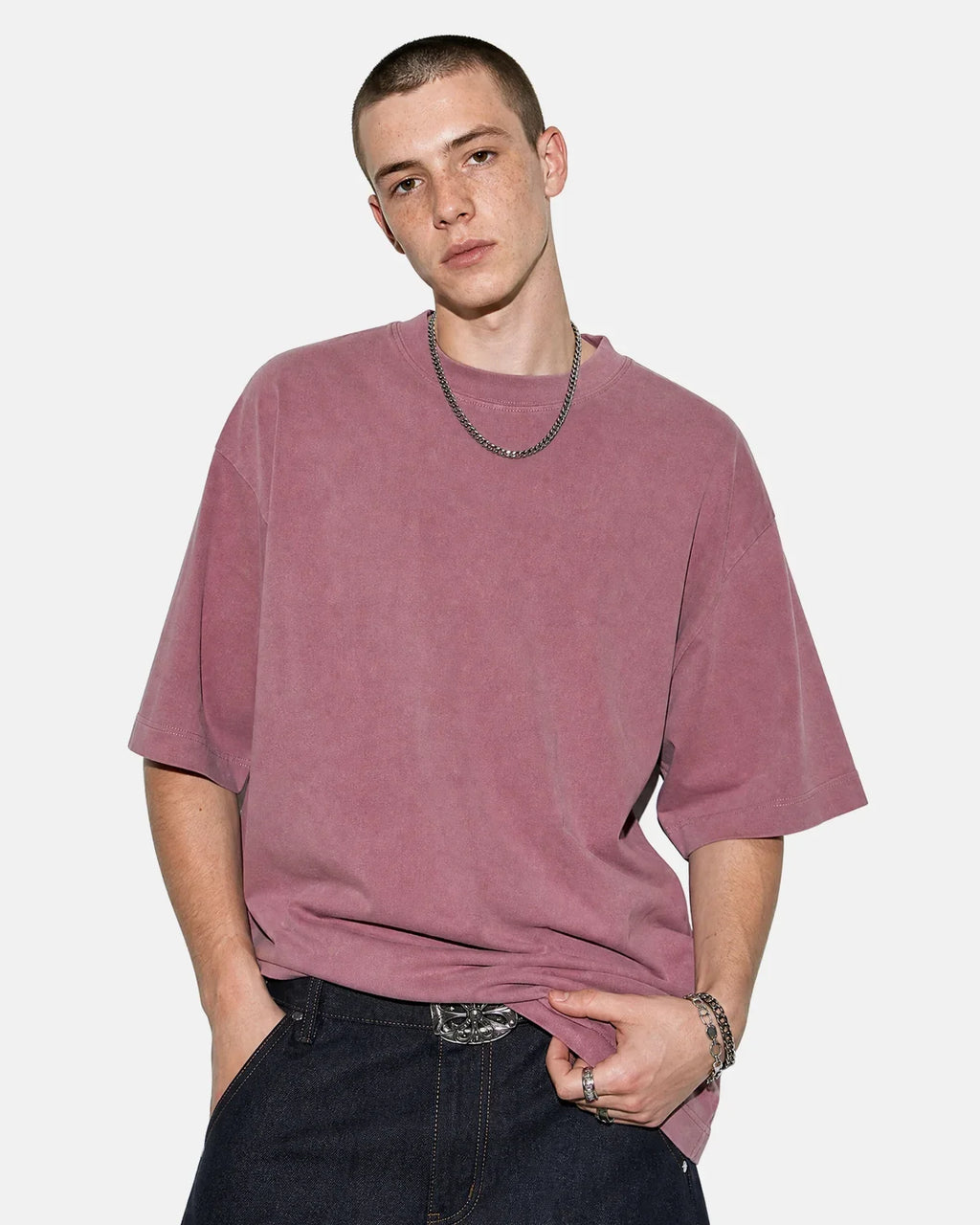 Inflation Streetwear acid washed cotton T-shirt with a relaxed fit, showcasing a distressed, vintage-style fabric and casual design.