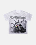 Inflation Streetwear Rhinestone Washed Graphic T-Shirt featuring bold, sparkling rhinestone details and a casual washed denim look.