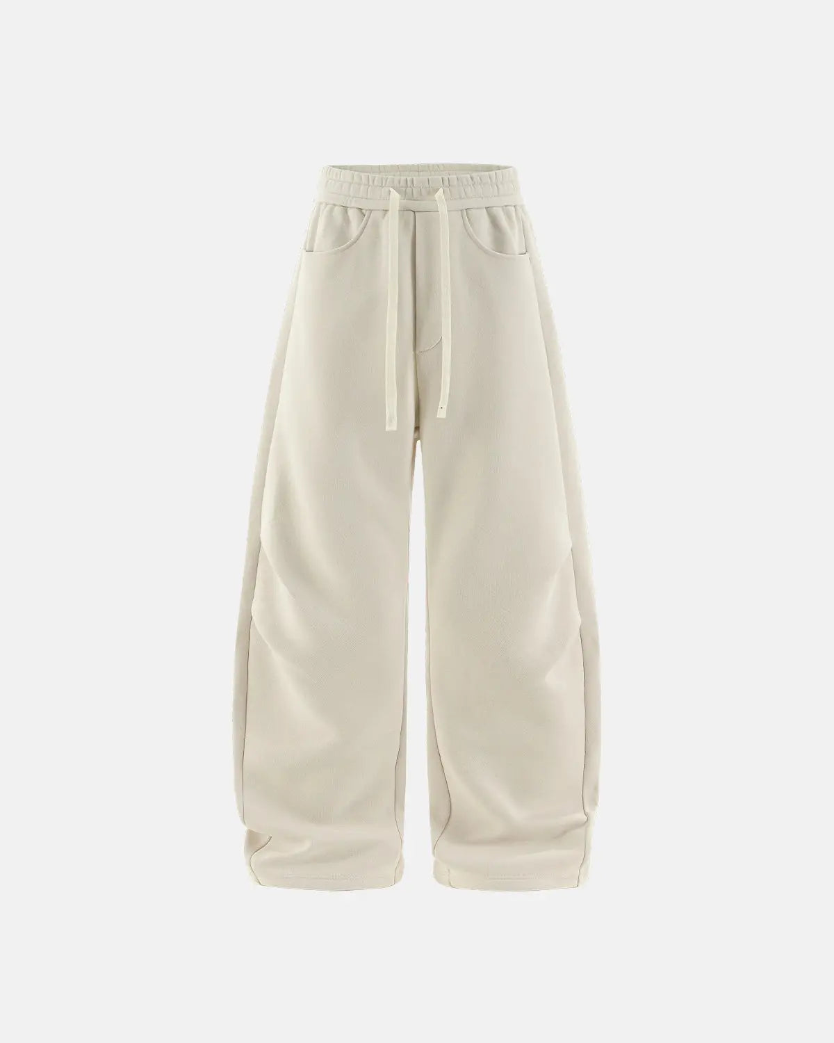 Solid color fleece barrel sweatpants by INFLATION, featuring a relaxed fit, elastic waistband, and cuffed ankles for streetwear style.