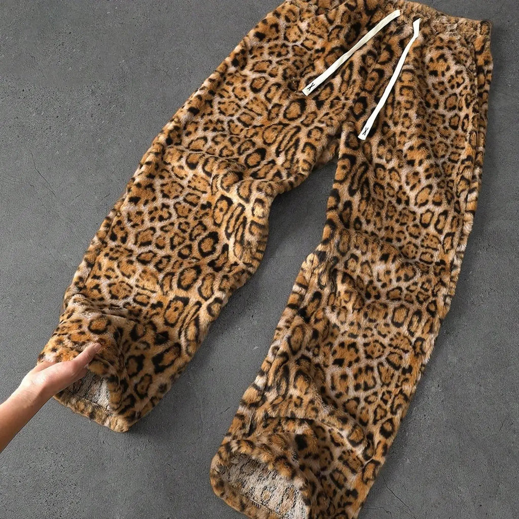 Unisex Leopard Print Fleece Casual Pants