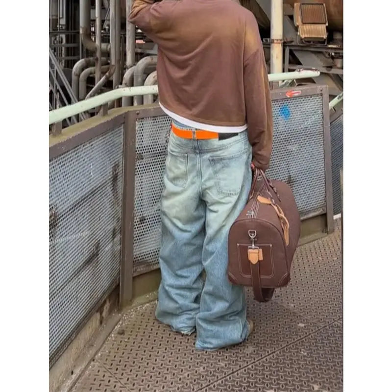 Men's Vintage Loose Straight Leg Jeans Light Blue Wash
