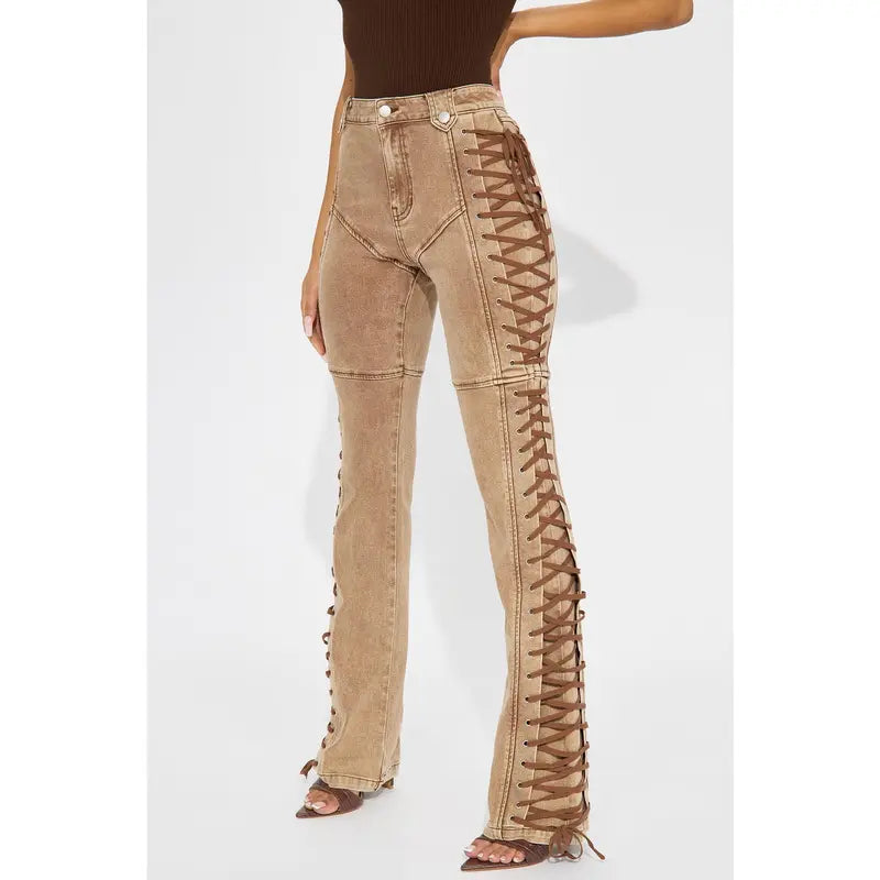 Women's After Hours Lace Up Stretch Flare Pant Khaki