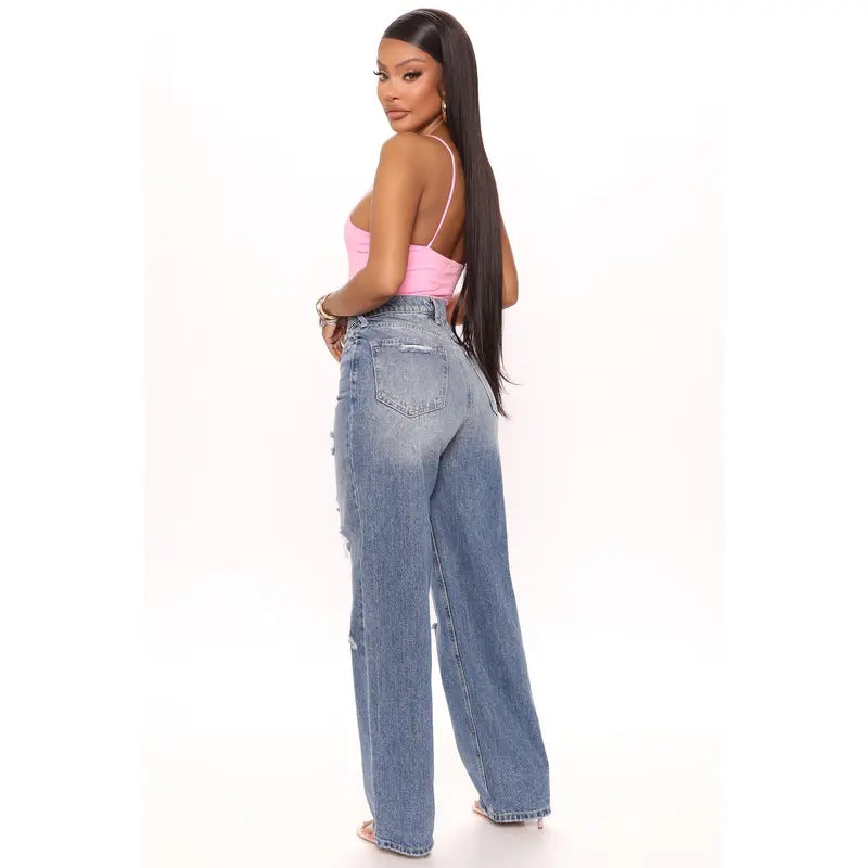 Women's 90's Baggy High Rise Distressed Denim Jeans