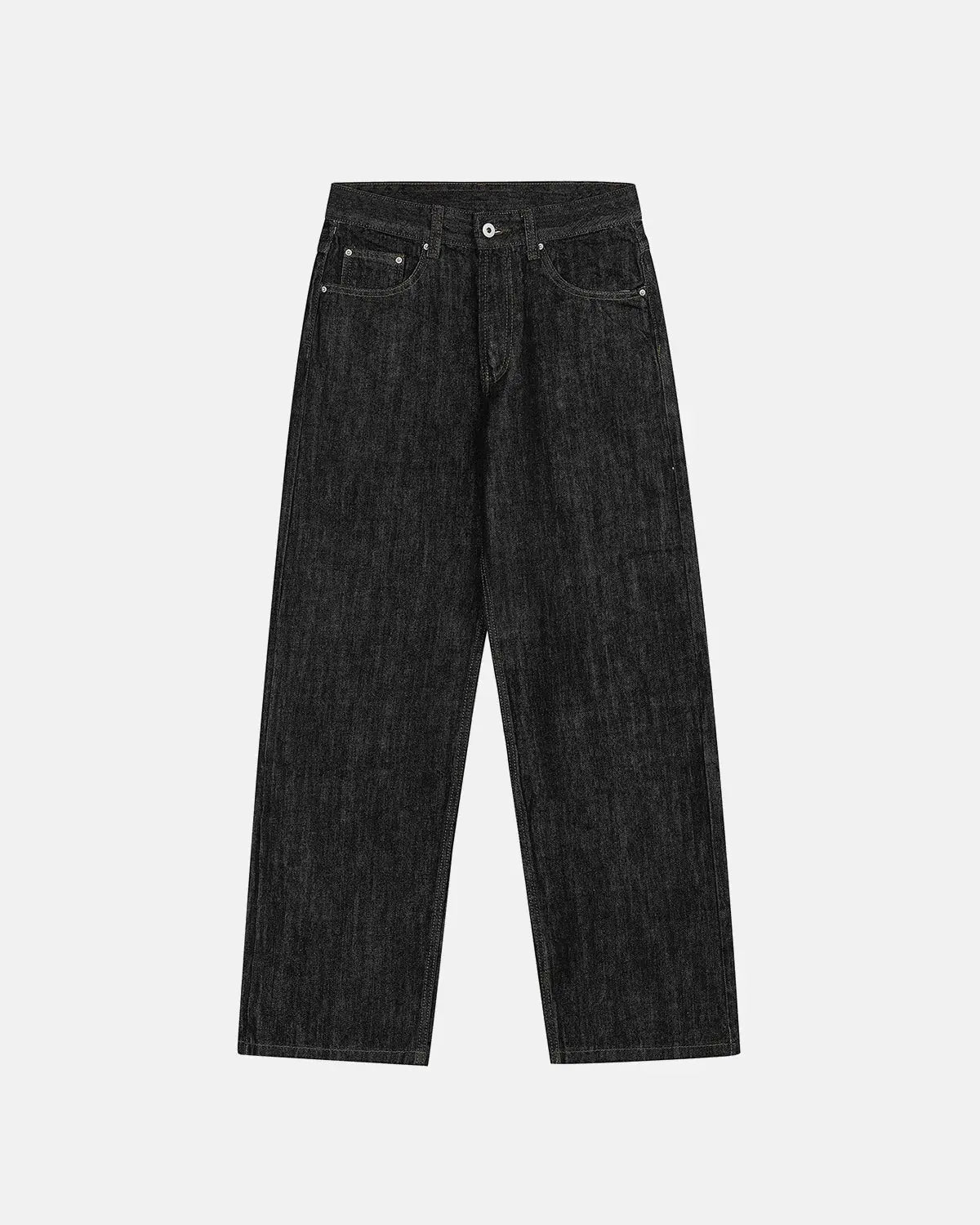 Raw straight-leg denim pants by INFLATION featuring classic blue denim fabric and a relaxed fit style.