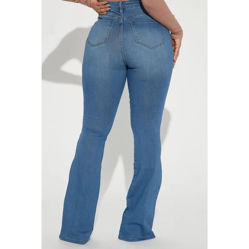 Women's High Rise Stretch Flare Denim Jeans Light Wash