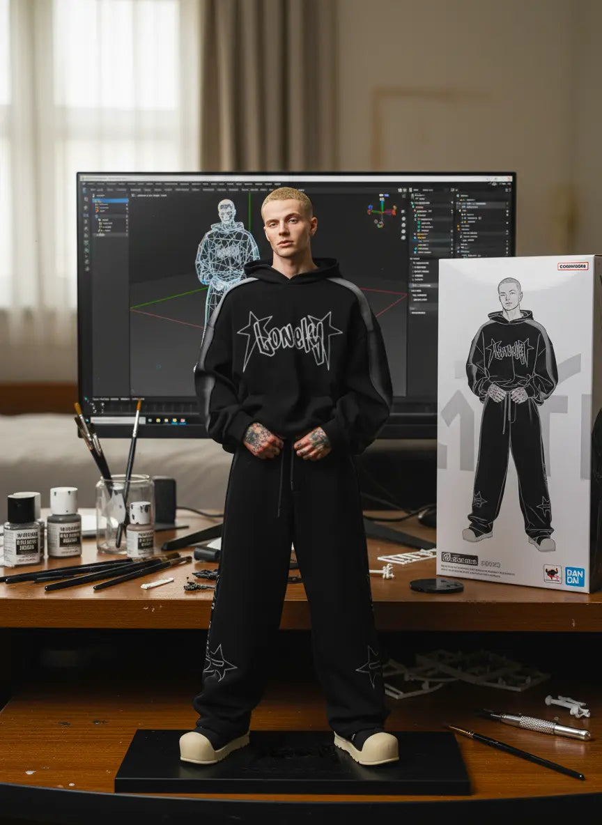 Flation streetwear hoodie with hand-painted stitching details, featuring a casual fit and artistic design in vibrant colors.