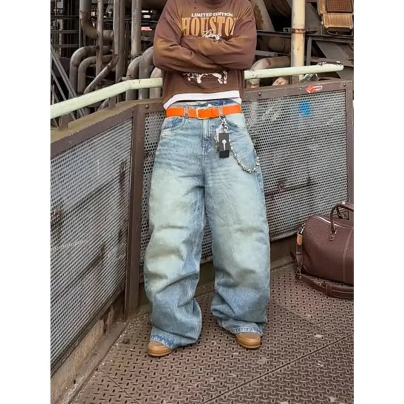 Men's Vintage Loose Straight Leg Jeans Light Blue Wash
