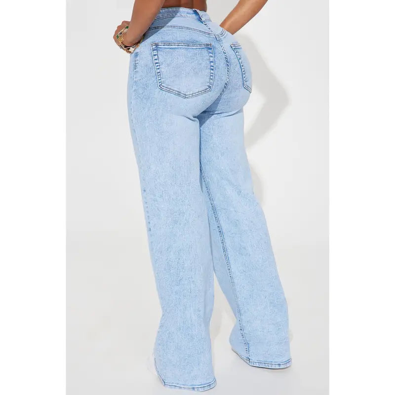 Women's High Rise Stretch Wide Leg Denim Jeans Light Wash