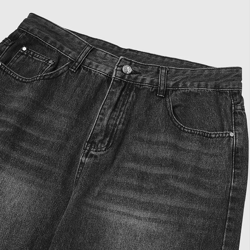Flation Chill wide leg denim pants showing high-waisted fit and relaxed style on a model.