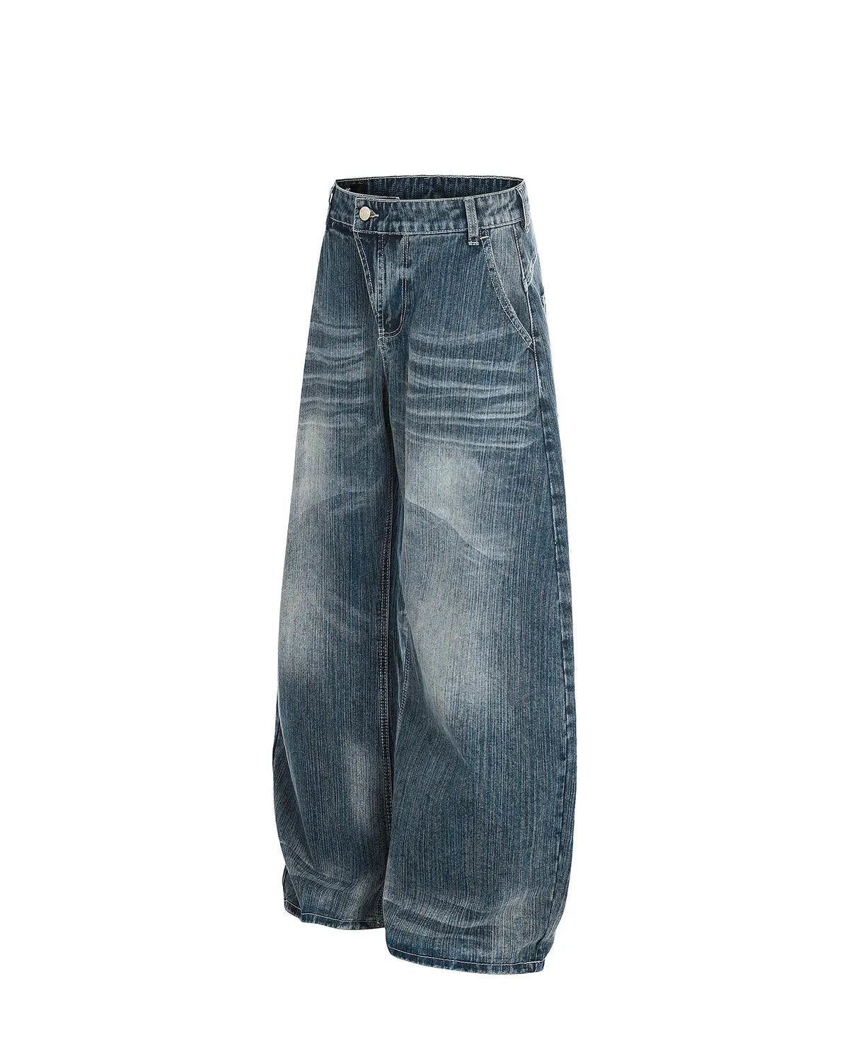 Textured bamboo weave denim jeans by INFLATION, showing slim-fit pants with detailed weave pattern and classic denim styling.