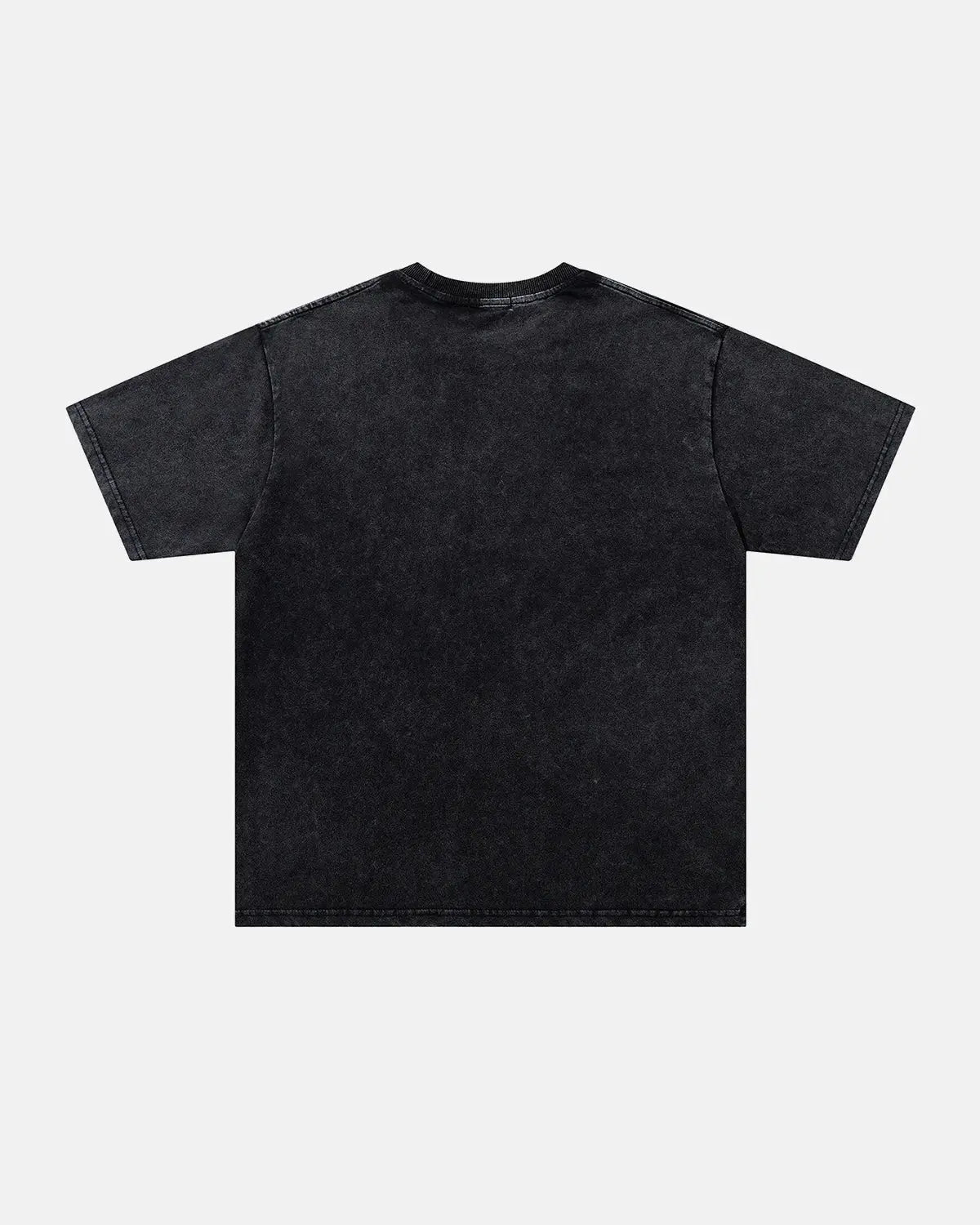Washed rhinestone flame design on black INFLATION boxy T-shirt, streetwear style with bold graphic detail.