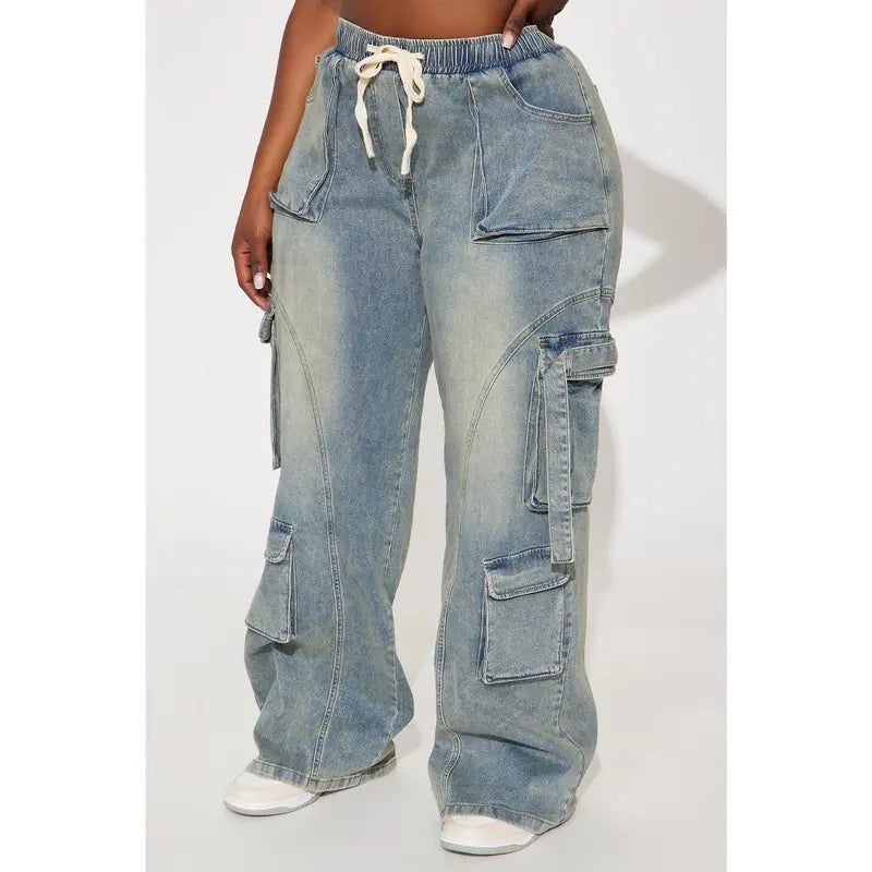 Women's Met My Match Baggy Cargo Jeans Vintage Wash