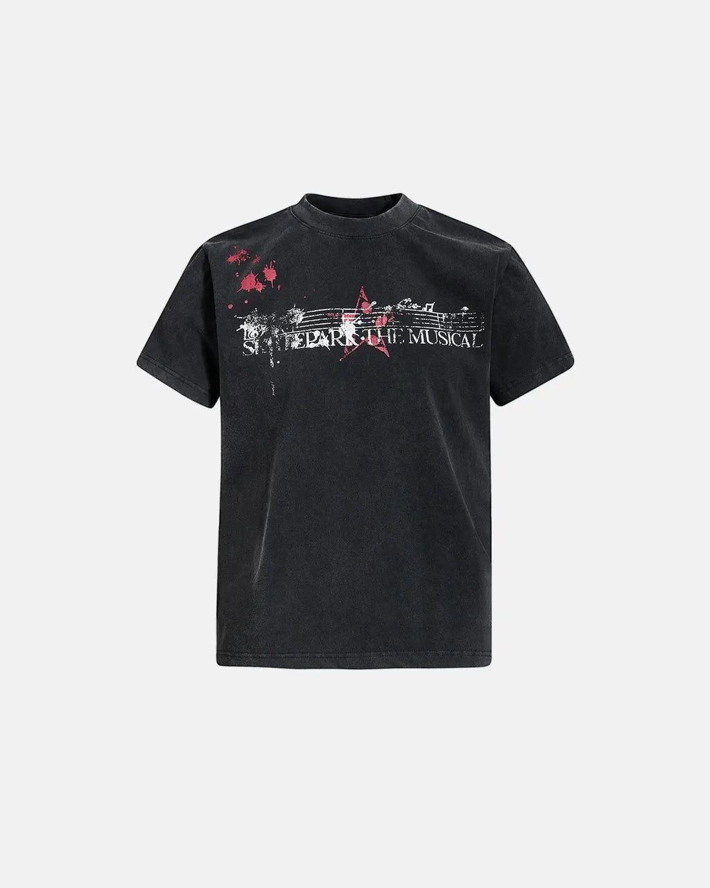 Acid washed Music Graphic T-Shirt by INFLATION featuring a vibrant music-themed print on a casual streetwear T-shirt.