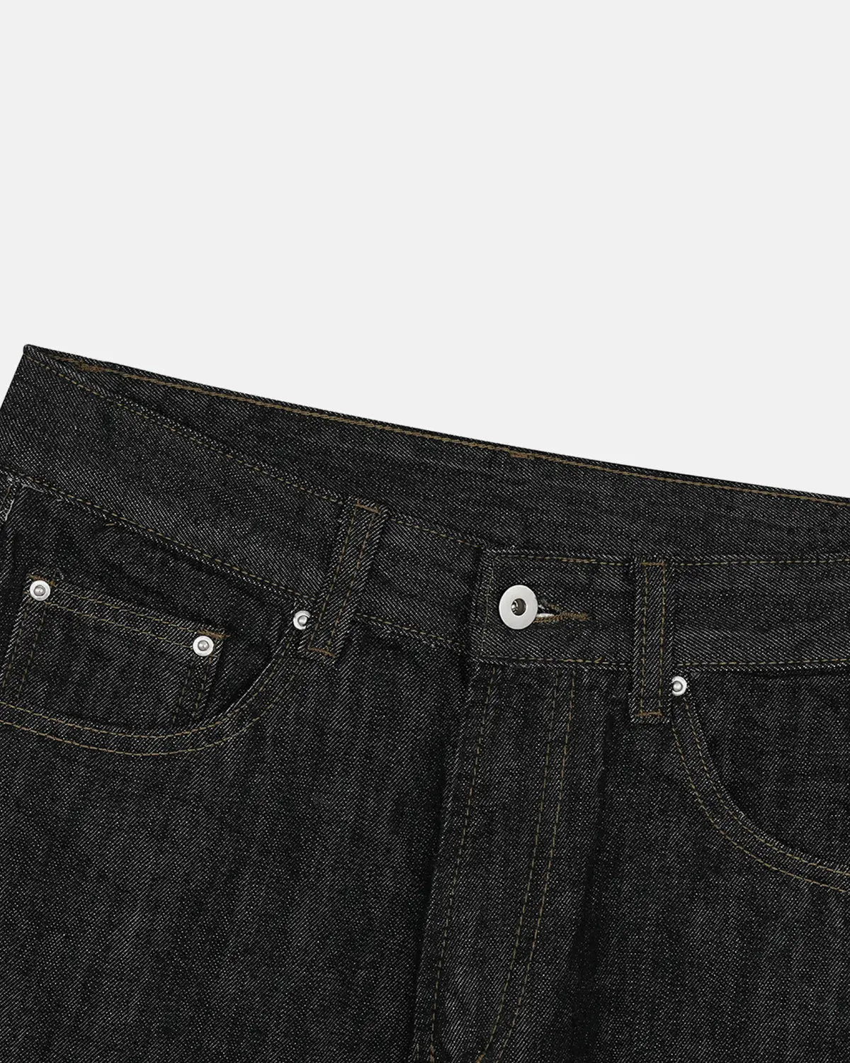 Raw straight-leg denim pants by INFLATION featuring classic blue denim and a relaxed fit, displayed on a neutral background.
