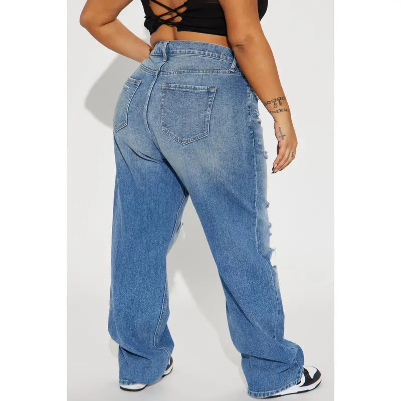 Women's 90's Baggy High Rise Distressed Denim Jeans