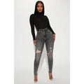 Women's High Rise Stretch Ripped Skinny Denim Jeans Black Wash