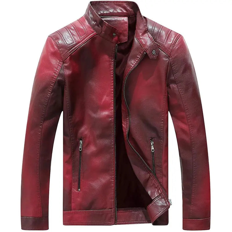 Men's Fitted Vintage Faux Leather Motorcycle Biker Bomber Jacket