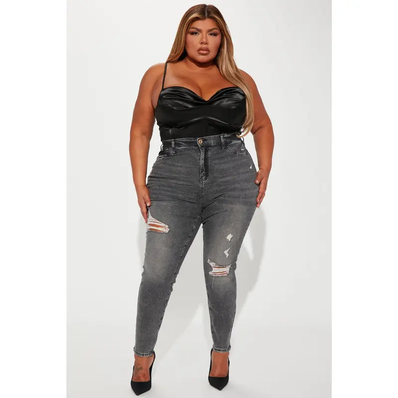 Women's High Rise Stretch Ripped Skinny Denim Jeans Black Wash