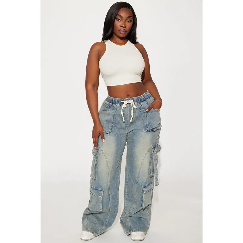 Women's Met My Match Baggy Cargo Jeans Vintage Wash