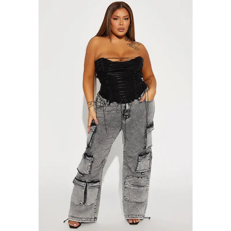 Women's Fairfax High Rise Stretch Cargo Jeans Acid Wash Grey