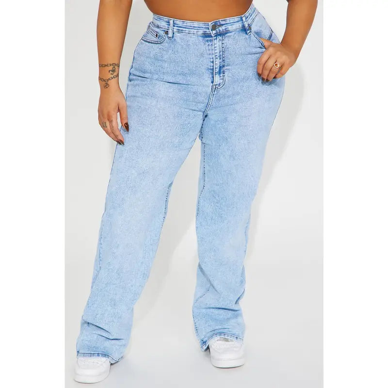 Women's High Rise Stretch Wide Leg Denim Jeans Light Wash