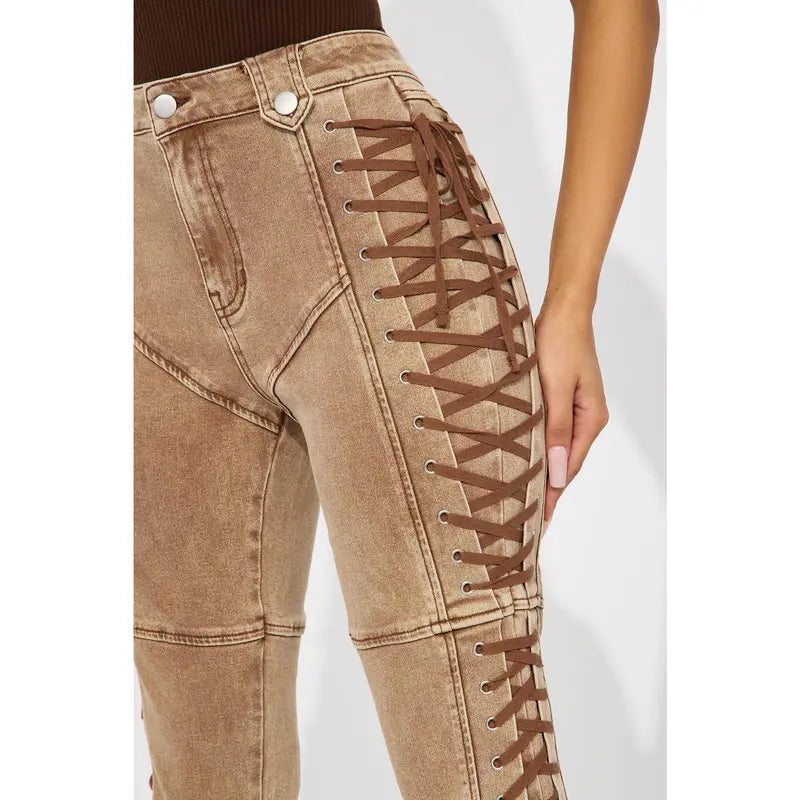 Women's After Hours Lace Up Stretch Flare Pant Khaki
