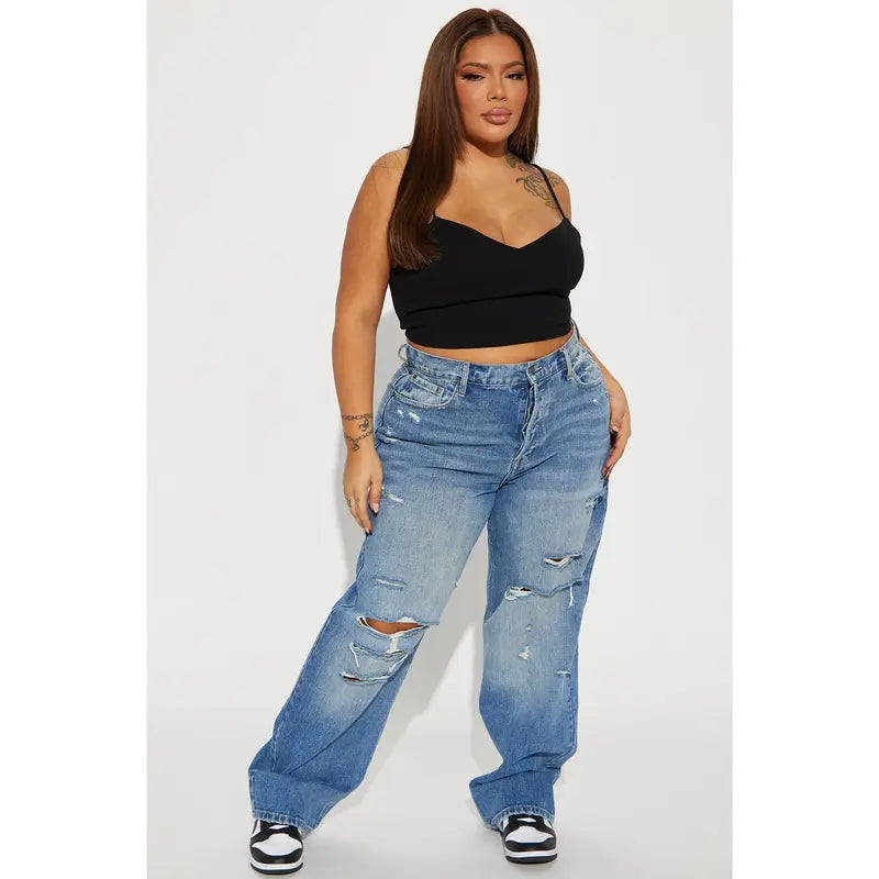 Women's 90's Baggy High Rise Distressed Denim Jeans