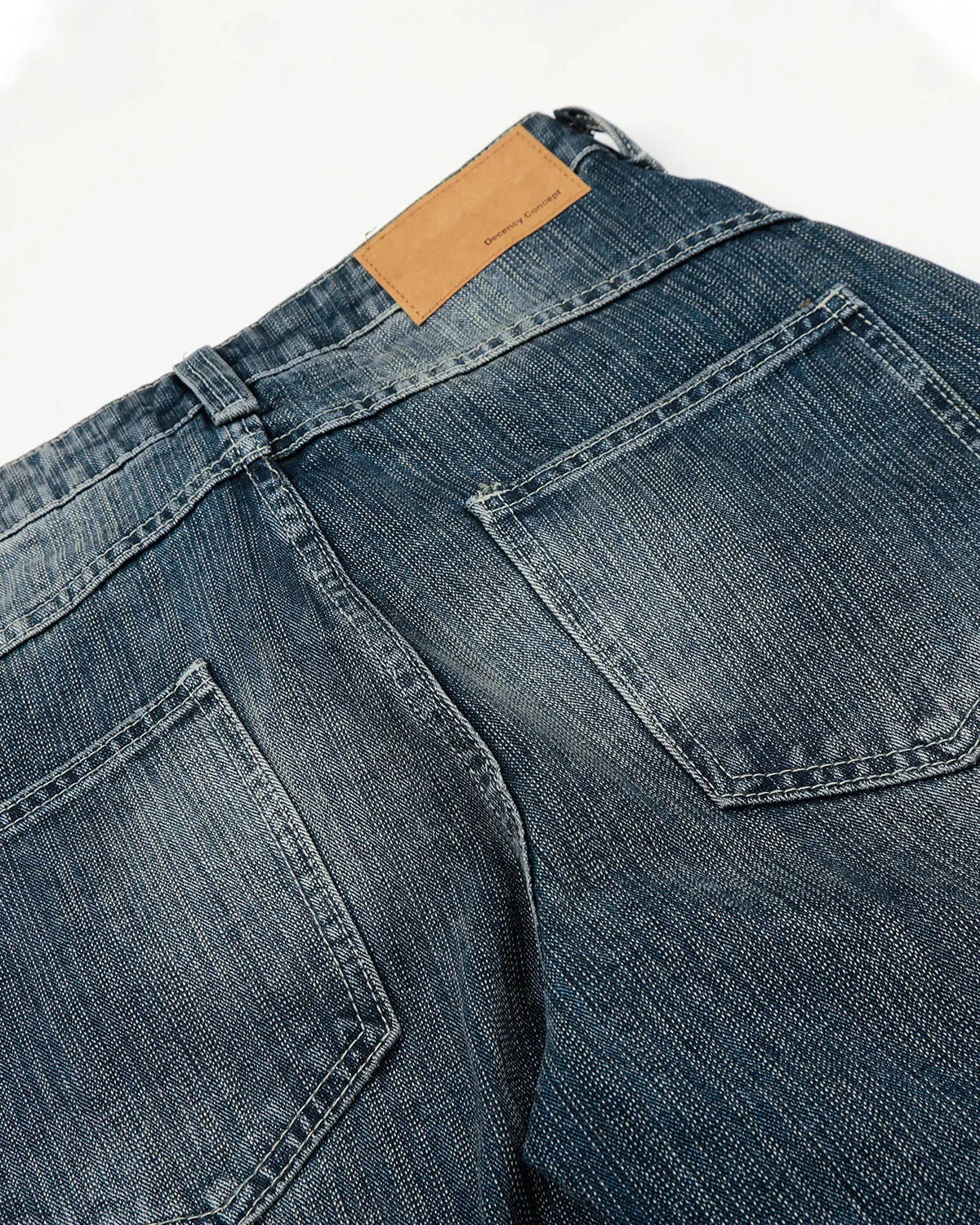 Textured bamboo weave denim jeans by INFLATION Streetwear, showcasing the stylish pants with unique weave detail and classic fit.