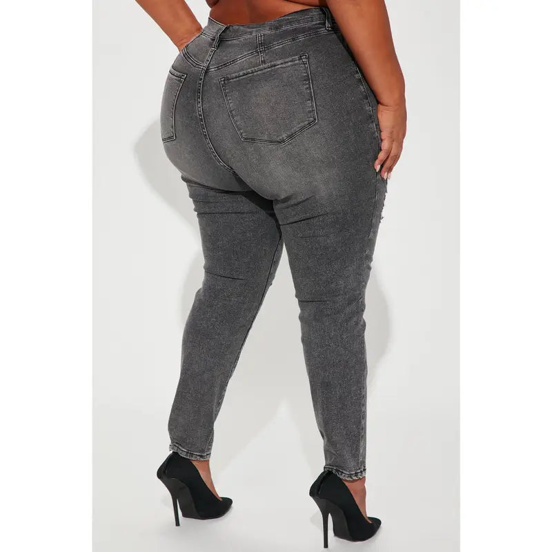 Women's High Rise Stretch Ripped Skinny Denim Jeans Black Wash