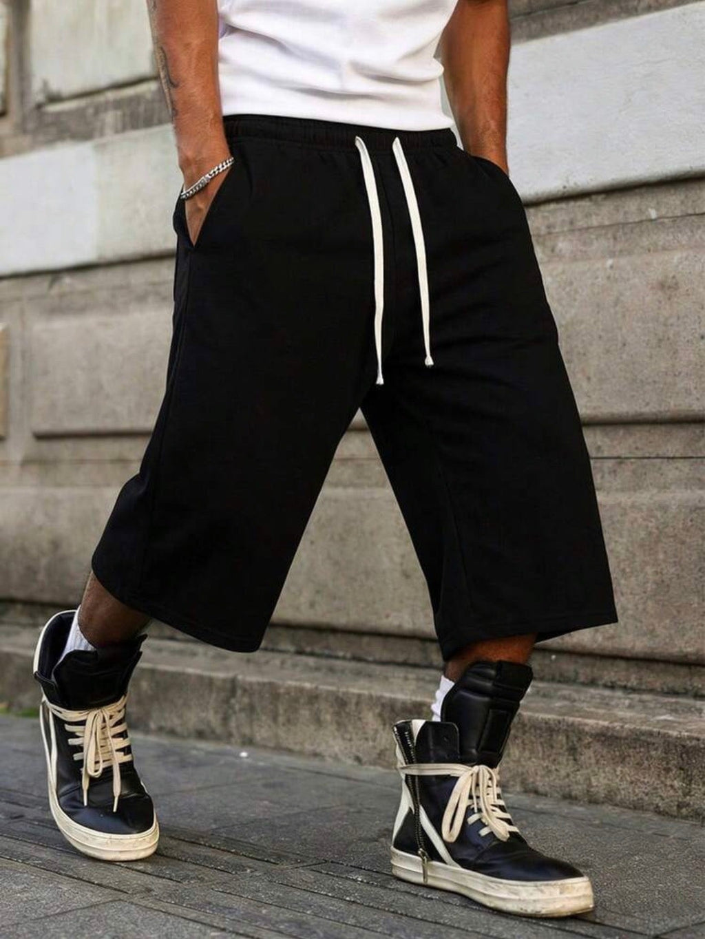 Gray Flation Trending Long Jogger Shorts with elastic waistband and side pockets, casual athletic style for men.