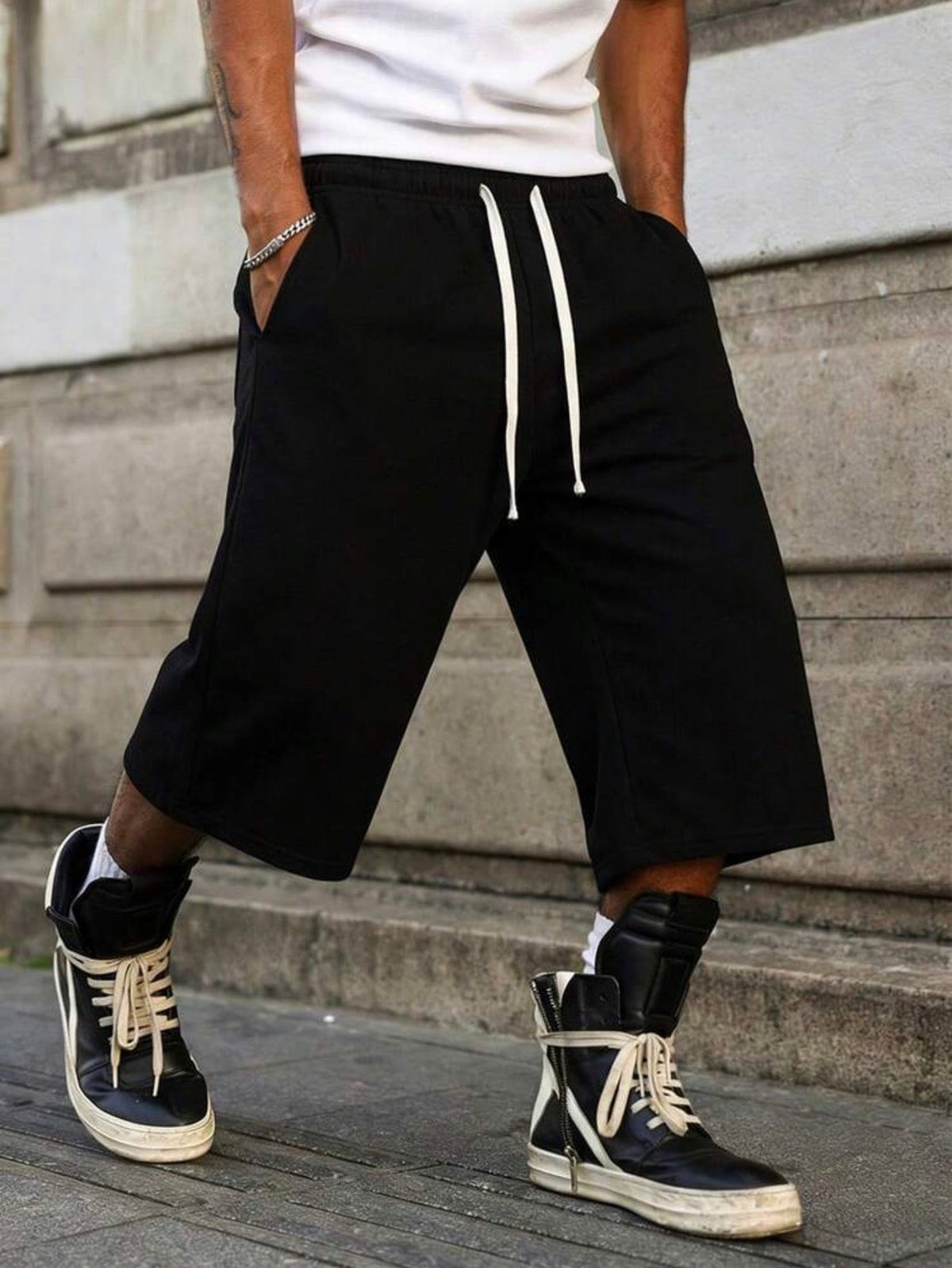 Gray Flation Trending Long Jogger Shorts with elastic waistband and side pockets, casual athletic style for men.