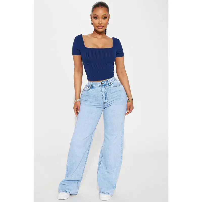Women's High Rise Stretch Wide Leg Denim Jeans Light Wash