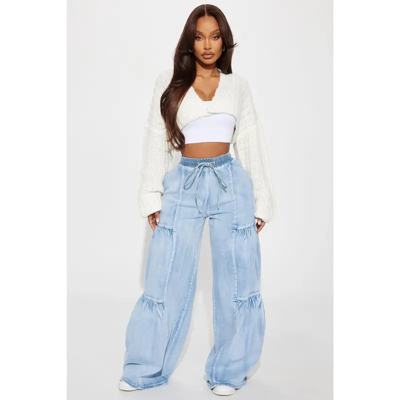Women's Tall High Rise Stretch Wide Leg Denim Jeans Light Wash