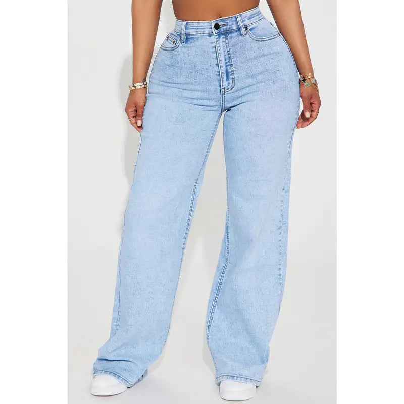 Women's High Rise Stretch Wide Leg Denim Jeans Light Wash