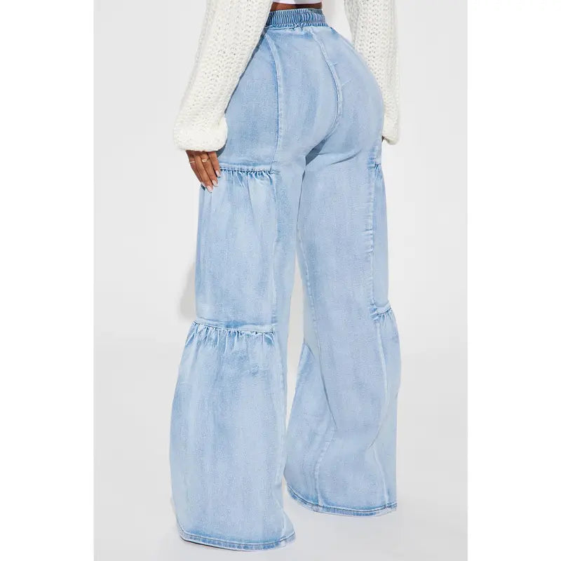 Women's Tall High Rise Stretch Wide Leg Denim Jeans Light Wash