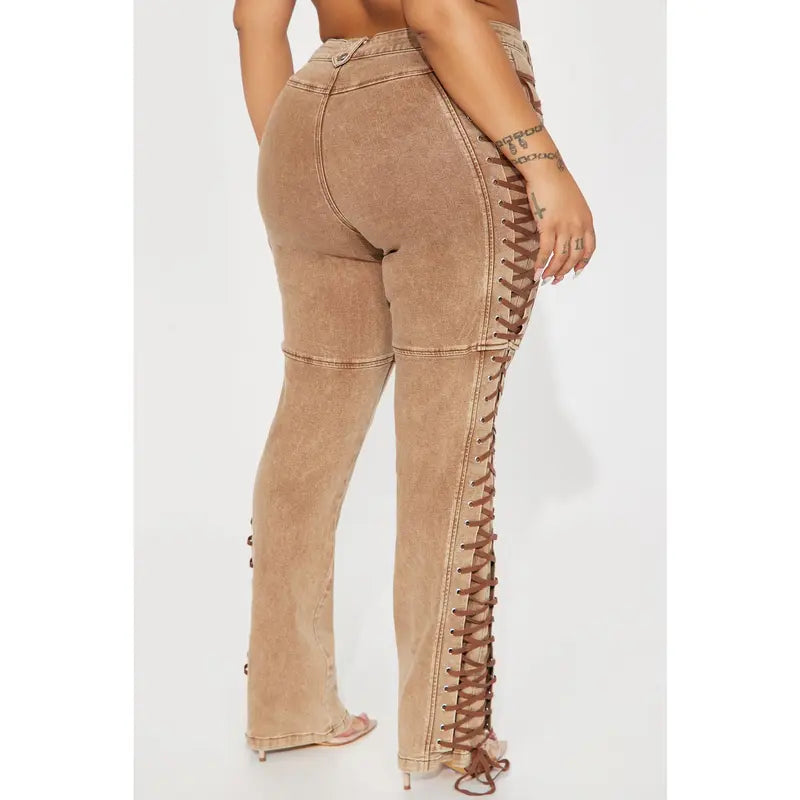 Women's After Hours Lace Up Stretch Flare Pant Khaki