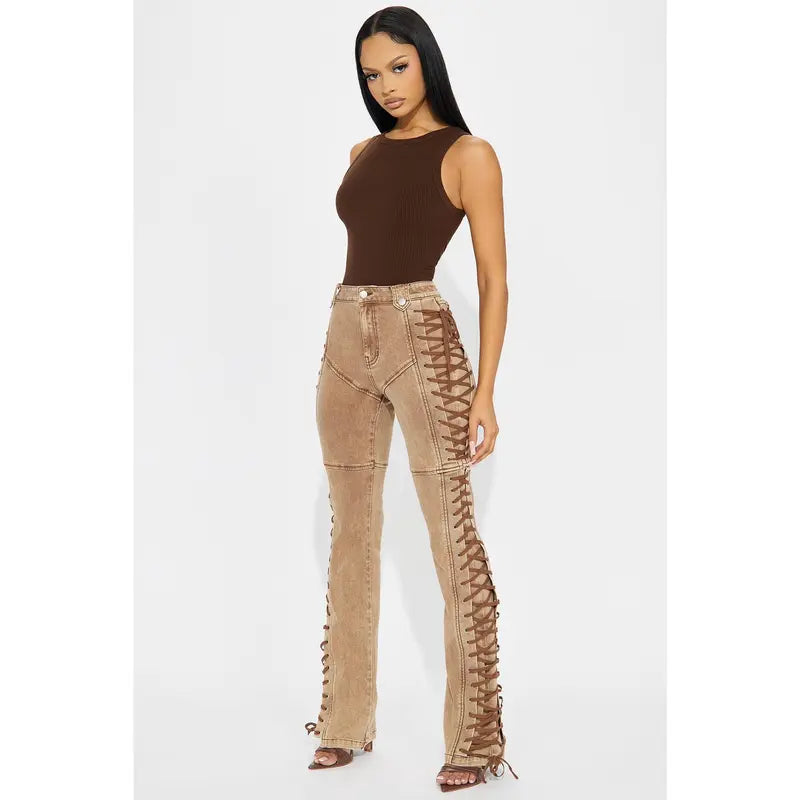 Women's After Hours Lace Up Stretch Flare Pant Khaki