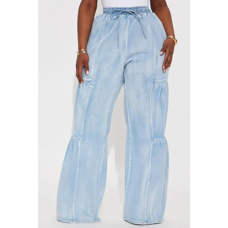 Women's Tall High Rise Stretch Wide Leg Denim Jeans Light Wash