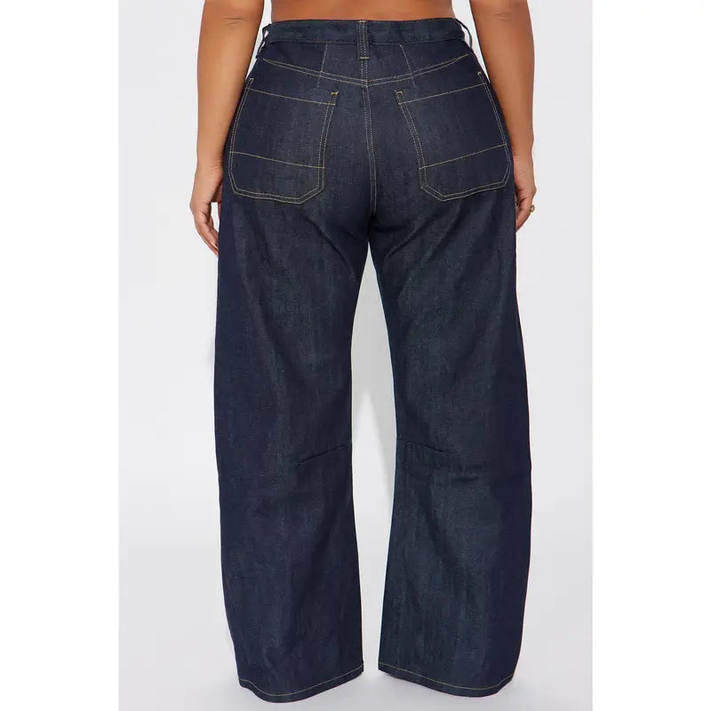 Women's Premium Selvedge Utility Straight Leg Denim Jeans Dark Denim