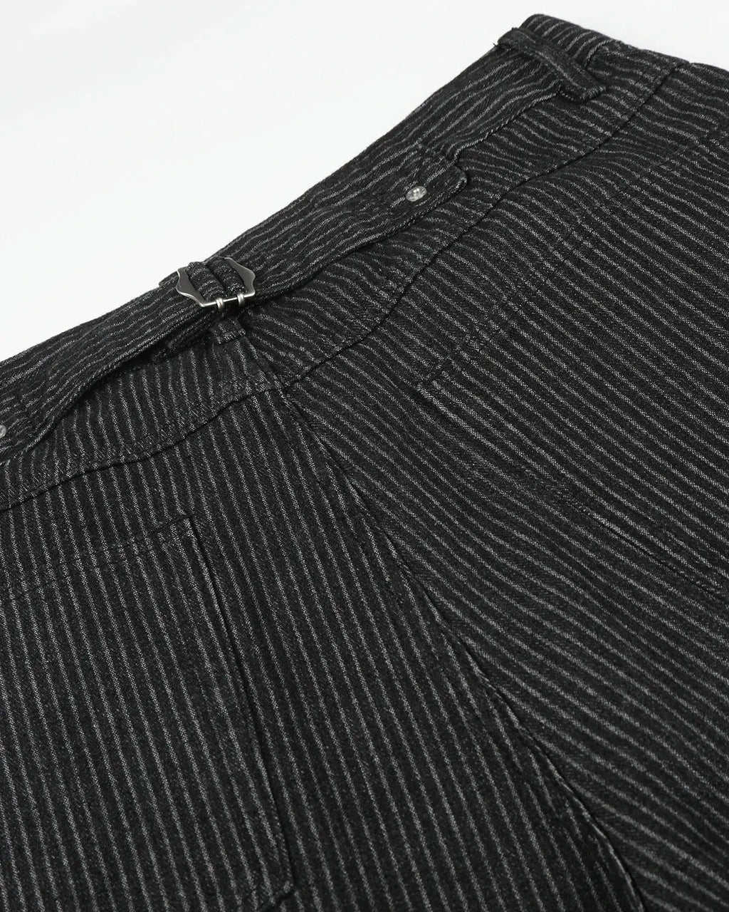 Striped button fly baggy jorts from Inflation Streetwear, casual denim pants with a relaxed fit and bold striped pattern.