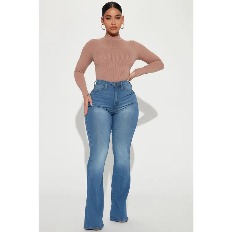 Women's High Rise Stretch Flare Denim Jeans Light Wash