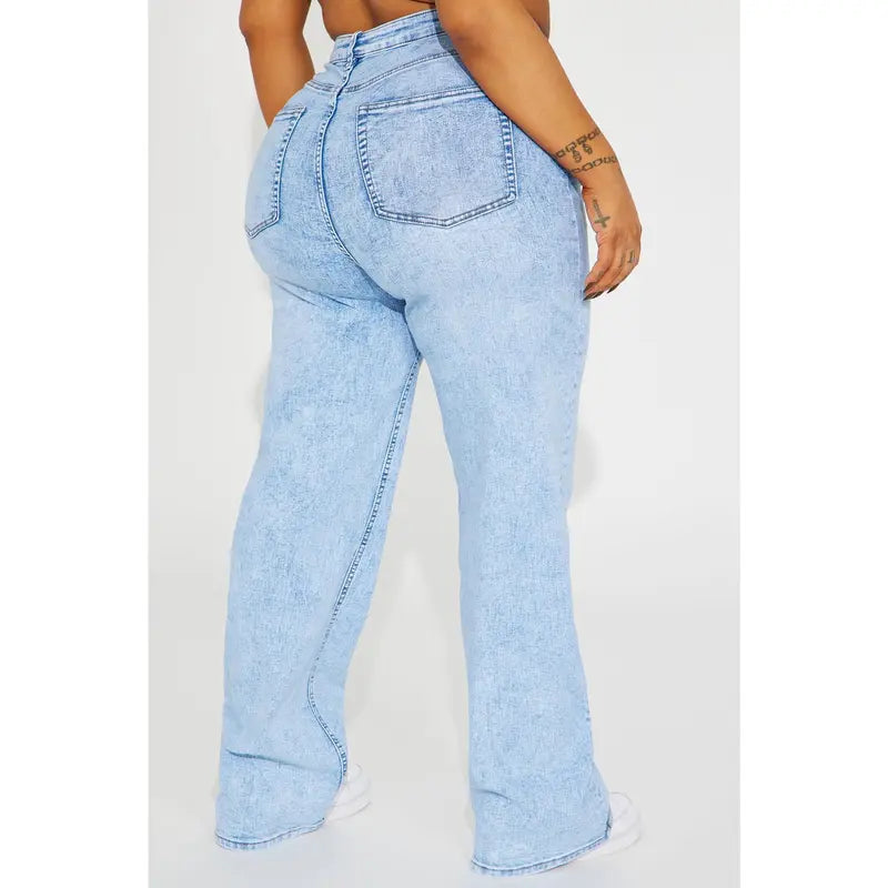 Women's High Rise Stretch Wide Leg Denim Jeans Light Wash
