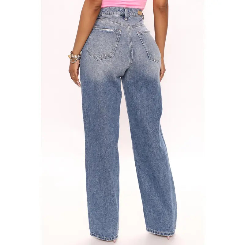 Women's 90's Baggy High Rise Distressed Denim Jeans