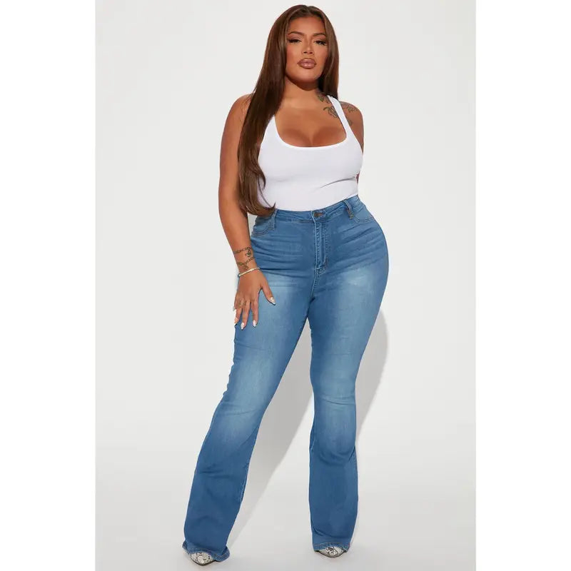 Women's High Rise Stretch Flare Denim Jeans Light Wash