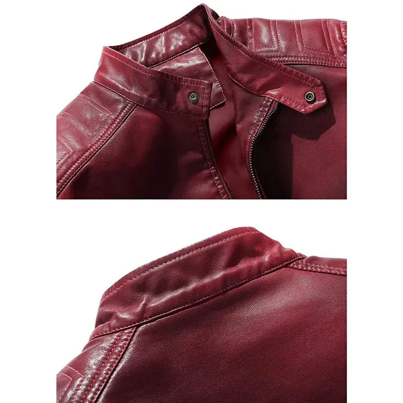 Men's Fitted Vintage Faux Leather Motorcycle Biker Bomber Jacket