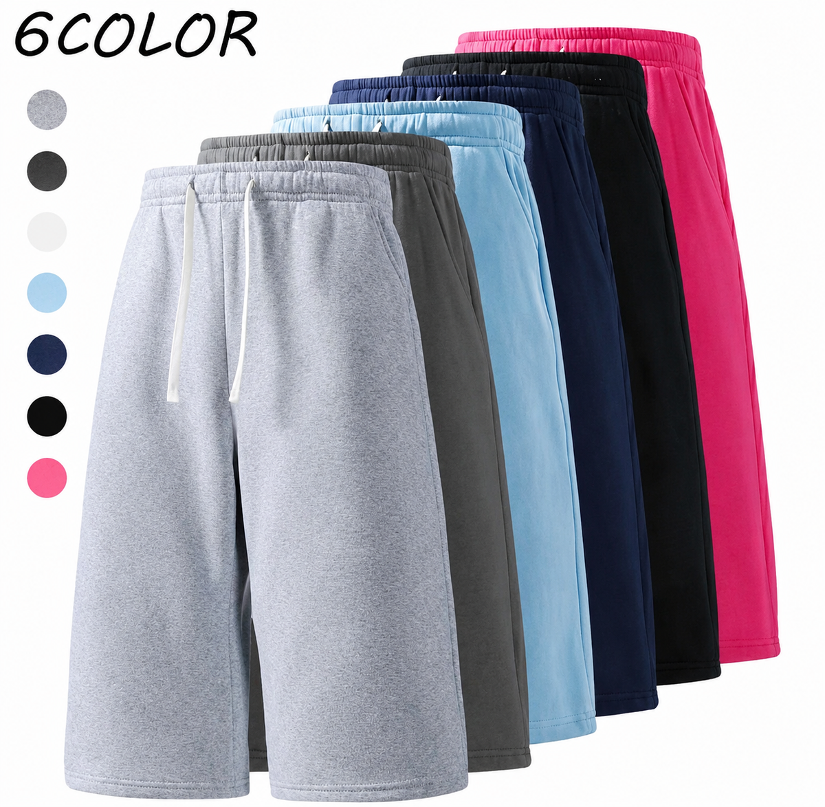 Flation trending long jogger shorts in neutral color, featuring an elastic waistband and relaxed fit for comfortable casual wear.