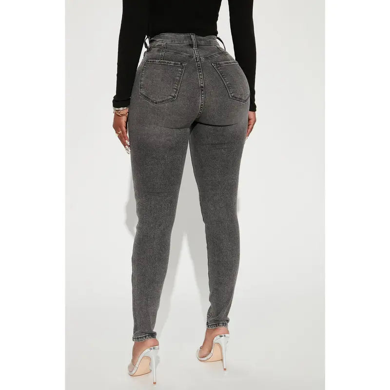 Women's High Rise Stretch Ripped Skinny Denim Jeans Black Wash